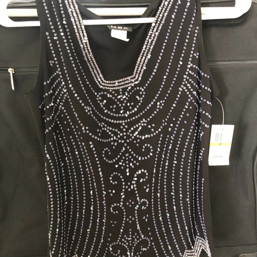 MSK Tank Top Sequin Shell, Black, Women's Size S NWT